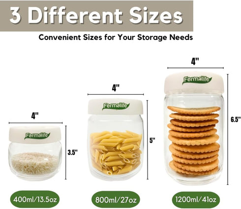 Food Storage Jar Containers - Borosilicate Glass Vacuum Seal Lids, Airtight Canister Set for Flour, Cereal, Pasta, 3pc