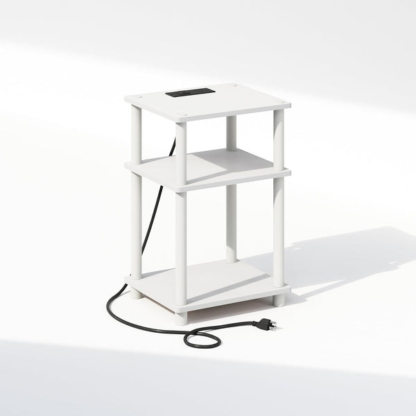 Furinno JUST Night Stand, 3-Tier Turn-N-Tube Nightstand with Charging Station, Bedside Table,