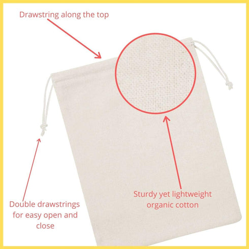 DR Cotton Muslin Drawstring Bags, 5×7 Inch, 12-Pack, Unbleached Reusable Favor Pouches