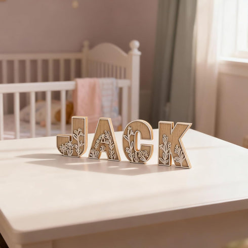 3D 4.9" Layered Floral Wooden Letters for Wall Decor, Name Sign for Nursery, Wood Alphabet Letter O Boho Wildflower