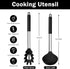 TeamFar Silicone Pasta Fork and Ladle Spoon Set, 2 Pcs Large Nonstick Kitchen Utensils with Stainless Steel Handle for Cooking, Draining, Serving Soup, Sauce, Spaghetti, Healthy & Heat-Proof, Black