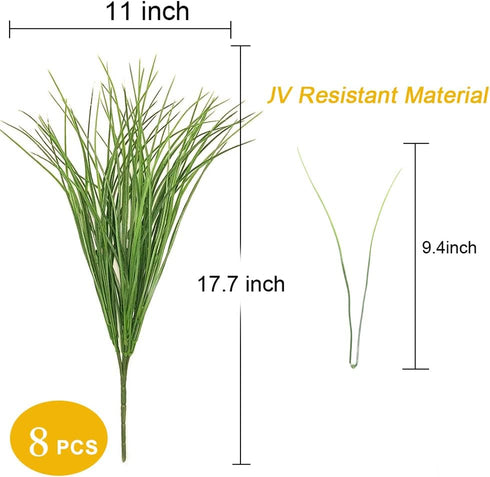 SLanC 8 Bundles Artificial Grass Plants Fake Bushes, UV Resistant Faux Grass Greenery for Outdoor