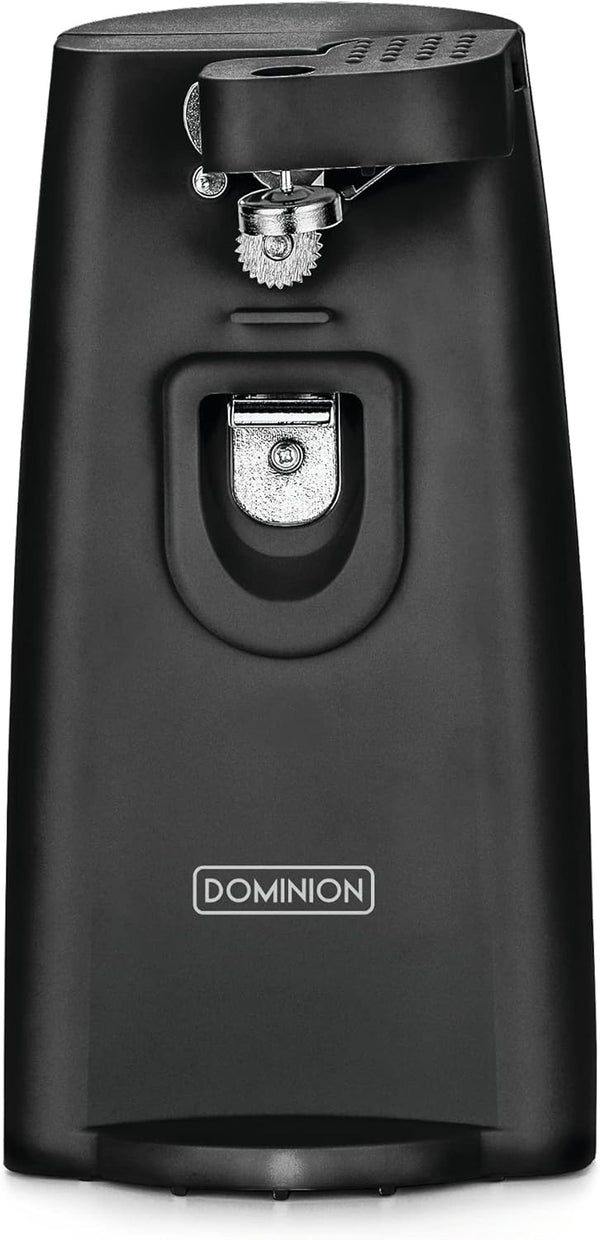 Dominion Tall Electric Can Opener, Easy Push Down Lever, Knife Sharpener, Bottle Opener & Built-In Cord Storage, Opens All Standard-Size and Pop-Top Cans, Easy to Clean, Black by Dominion