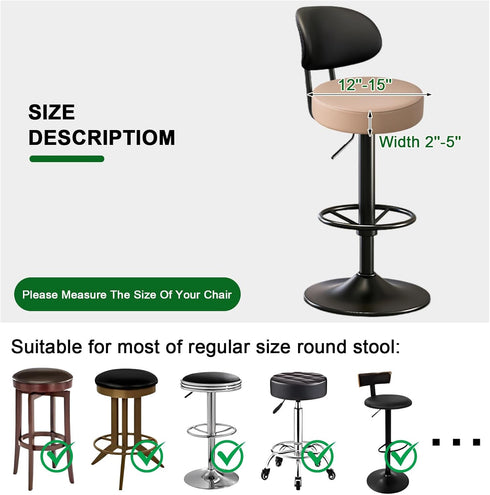 Set 2, 12-15 Inch FUANGUI Bar Stool Covers Round of Waterproof PU Bar Stool Seat Covers with Elastic Bands,Bar Stool