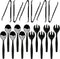 Party Essentials Disposable Heavy Duty Plastic Serving Utensils, 6-Sets of Spoons, Forks, Tongs, Black