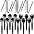 Party Essentials Disposable Heavy Duty Plastic Serving Utensils, 6-Sets of Spoons, Forks, Tongs, Black