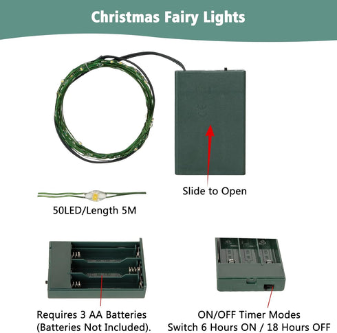 4 Pack 16.4FT 50 Christmas Fairy Lights Battery Operated, LED Auto Timer Dark Green Wire Twinkle Lights