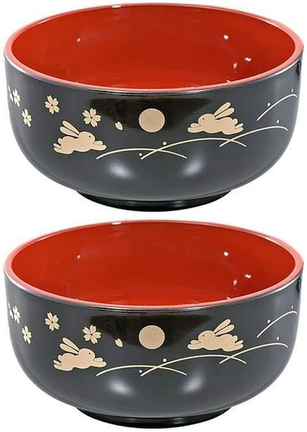 JapanBargain 2943 Soup Bowls, Japanese Plastic Cereal Rice Bowls, Bunny and Moon Pattern, 5-inch, 4 Pack