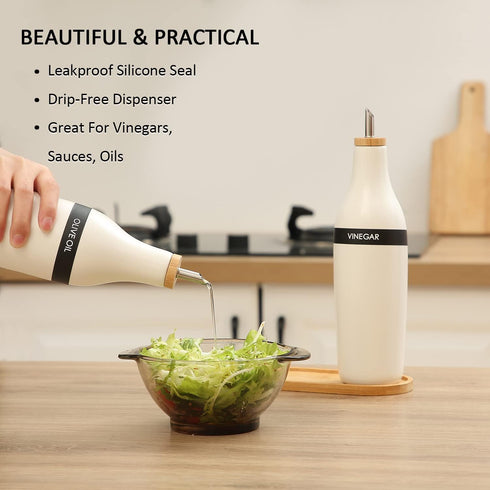 Set, 16oz Set 2 HOMCDALY Olive Oil and Vinegar Dispenser Two Ceramic Oil Dispenser for Kitchen, Kitchen Dispenser