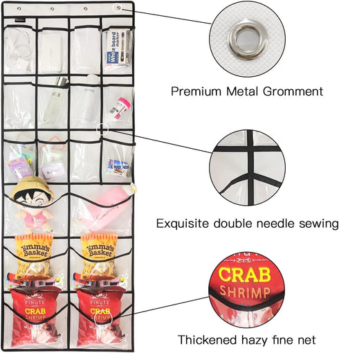 2 Pack Extra Large Hanging Crystal Clear Over Door Shoe Organizers, Closet Shoe Rack with 12+6 Pockets, 8+8 Hooks, White