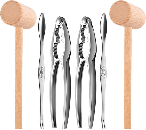 6Pcs Crab Crackers and Tools, 2 Forks, 2 Lobster Crackers, Nut Cracker, 2 Lobster Mallets