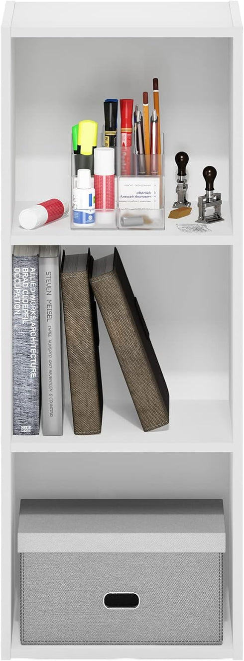 Furinno Pasir Open Shelf Bookcase, 3-Tier, No Tool Assembly, White