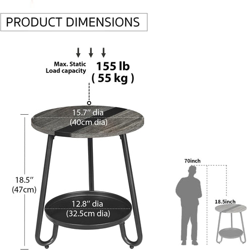 2 Tier Coffee Table in Living Room, Industrial Style Round Coffee Table with Metal Tray, Wood Small Outdoor Coffee