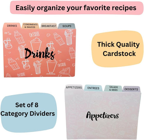 Recipe Cards 4x6: Set of 100 with 8 Category Dividers for Your Culinary Creations