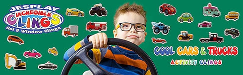 Cars Trucks & Construction Gel Window Clings for Kids - Window Stickers for Toddlers, Reusable Sticker