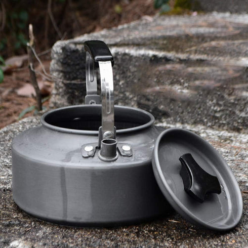 Outdoor Camping Tea Kettle Teapot 1.1L, Portable Coffee Pot Picnic Set, Wood Stove Steamer for Hiking (Grey)