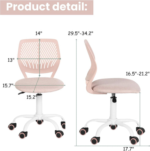 360 29.5"-34.3", FurnitureR Writing Task Chair for Teens Boys Girls Rolling Wheels Fabric Soft Pad Seat Breathable