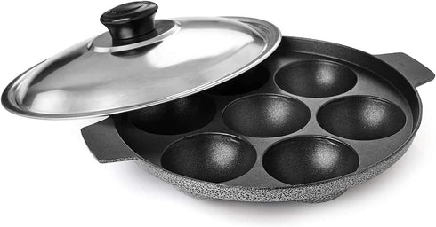 G & D Non Stick Appam Pan, 7 Pits Appam Maker with Stainless Steel Lid