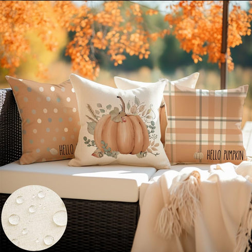 RABUSOFA Outdoor Fall Decor Pillow Covers 18x18 Inch, Waterproof Pumpkin Pillow Cases Set of 4, Thanksgiving