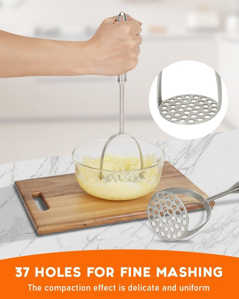 304 Brigii Potato Masher, Dual Arc for Easy, Labor-Saving Mashing, Stainless Steel, Sturdy and Durable One-Piece Potato