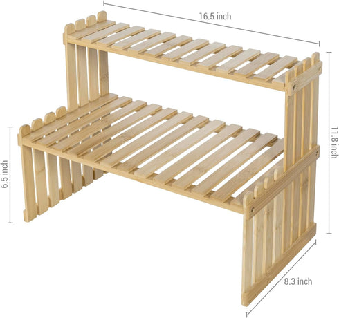 2 2 MyGift Natural Bamboo Indoor Plant Stand for Desk, Tier Desktop Shelf Organizer Rack with Slatted Shelves