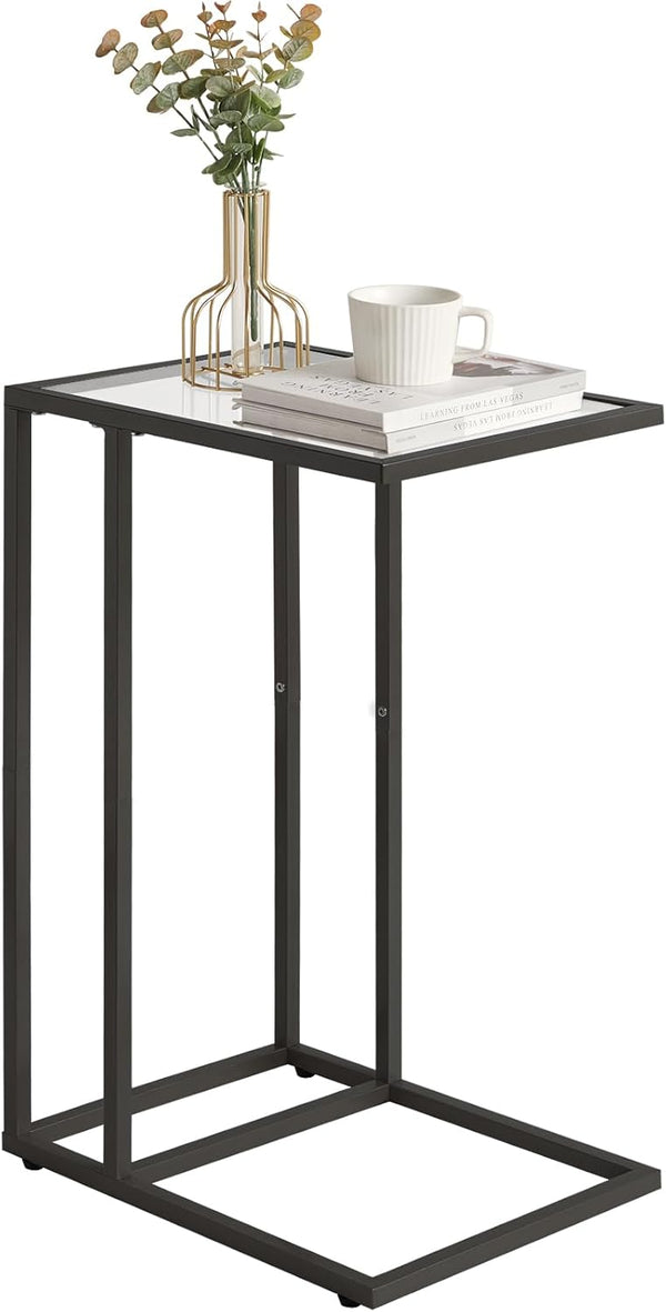 YMYNY C-Shaped End Table, Tempered Glass Sofa Side Table, TV Tray CouchTable