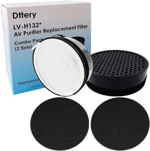 Dttery 2 Set LV-H132 Air Purifier Replacement Filter, True HEPA Filter Compatible with Levoit LV-H132
