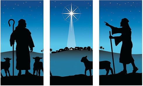 Fun Express Star Of Bethlehem Backdrop Banner for Christmas - Preprinted Party Decor, Wall Decor, 3 Pieces