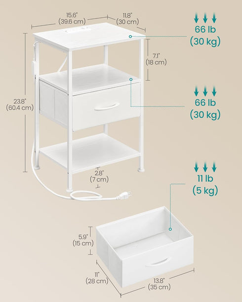 1 2 ULGS301WH01S SONGMICS BELLAH Collection - Nightstand with Charging Station and App-Controlled Adjustable LED