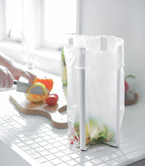 YAMAZAKI home 6784 Kitchen Multi Eco Stand, Multifunctional Plastic Bag Holder, One Size, White