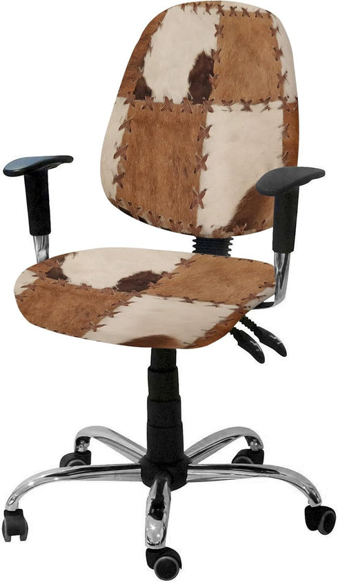 Vintage Leather Office Chair Covers, 2 Piece Abstract Cowhide Plaid Stretch Covers, Washable Chair Seat Protector