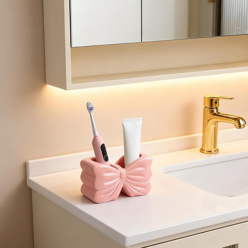 2-Slot Set, Counter Bow Toothbrush Holder Toothbrush and Toothpaste Holder Cute Toothbrush Holder Bathroom Organizer
