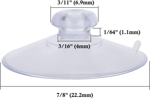 20 Pack Clear Plastic Strong Suction Cups with Removable Hook, 7/8" Diameter