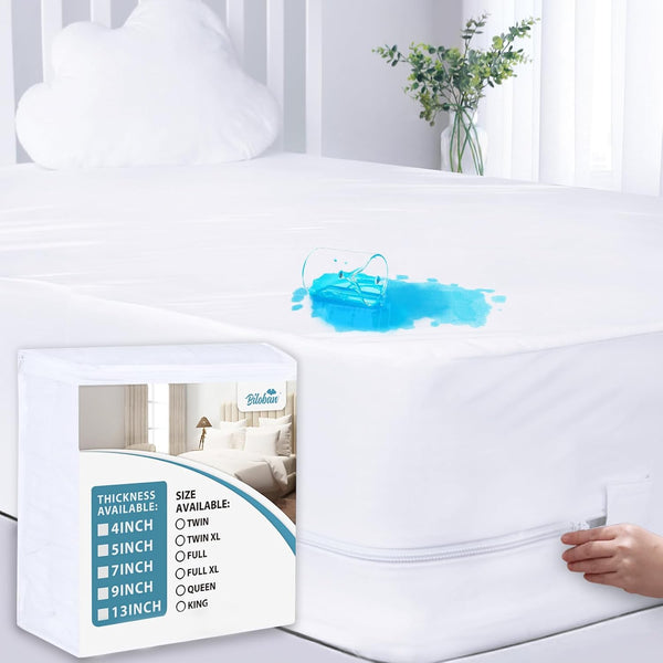 Full Size Zippered Mattress Protector, Waterproof Cover & Encasement for Box Spring, Low Profile Bed Cover