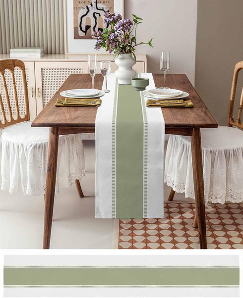 Futuregrace 36 inches Sage Green Stripe Table Runners Long, Linen Boho Table Runner Farmhouse Dresser