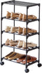 LUCKY OCEAN 5-Tier Small Shoe Rack with Wheels, Slide-Out Metal Shoe Racks Storage, Anti-Rust