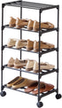 LUCKY OCEAN 5-Tier Small Shoe Rack with Wheels, Slide-Out Metal Shoe Racks Storage, Anti-Rust