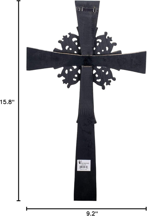 Dicksons Antiqued Double Layer Decorative Hanging Wall Cross, 15 Inch Wood and Metal