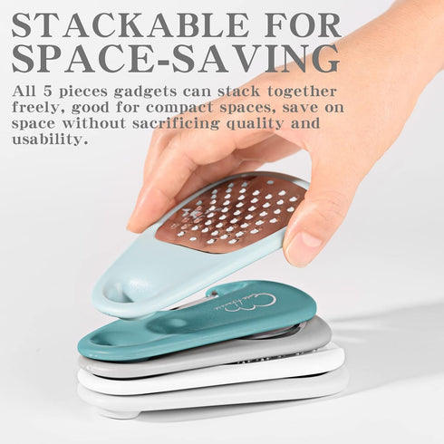 Kitchen Gadgets Set, 5 Pieces, Stackable Cooking Tools for Small Kitchen, Dishwasher Safe, Blue