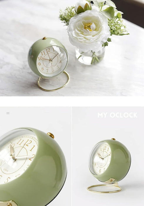 SHISEDECO Small Table Clock, Classic Non-Ticking Tabletop Alarm Clock with Backlight, Battery Operated Astronaut Desk