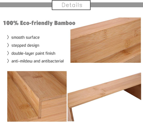 Spice Rack Set - Cabinet Shelf, 3-Tier Bamboo Spice Organizers for Cabinet, Pantry, Cupboard, Countertop, 2 Pack