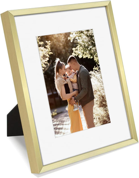 Golden State Art Gold 8x10 Aluminum Frame for 8 x 10 Picture or 5x7 Photo with Mat - Shatter-Resistant Glass