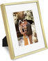 Golden State Art Gold 8x10 Aluminum Frame for 8 x 10 Picture or 5x7 Photo with Mat - Shatter-Resistant Glass