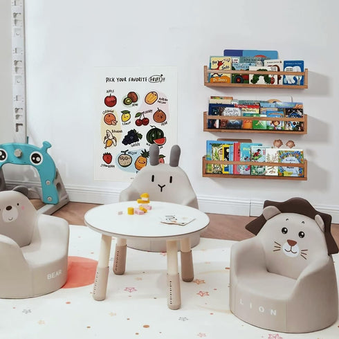24 Inch Set 3 AZSKY Nursery Shelves Light Walnut Floating Book Shelf Organizer for Baby Nursery Dcor Wall Book Shelves