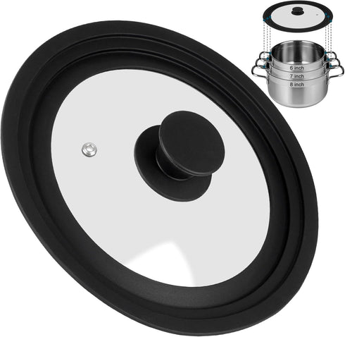 Universal Lid for Pots, Pans, and Skillets, Silicone Replacement Pan Cover for 6", 7", 8" Diameter Cookware