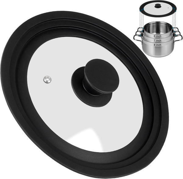 Universal Lid for Pots, Pans, and Skillets, Silicone Replacement Pan Cover for 6", 7", 8" Diameter Cookware