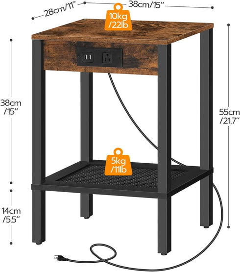 2-Tier BF91UBZ01 HOOBRO Small Side Table with Charging Station, End Table with USB Ports and Outlet, Nightstand
