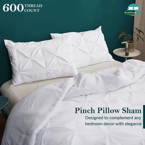 King Pillow Shams Set of 2, Pinch Pleated White Pillow Shams, 20x36, 100% Egyptian Cotton