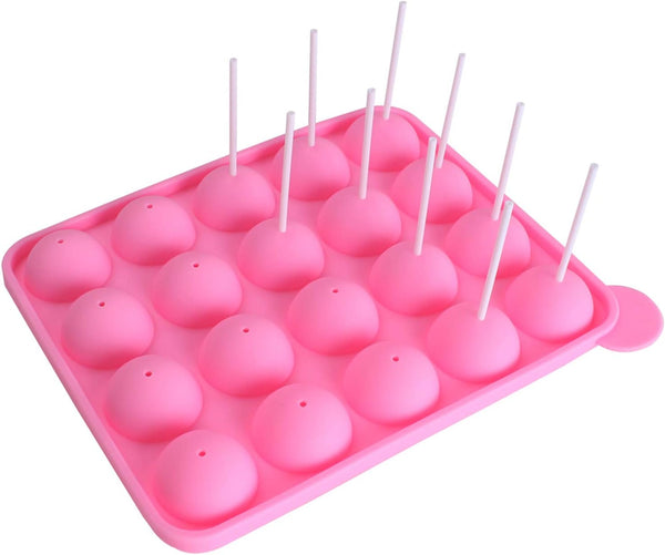 WARMBUY 20 Cavity Silicone Cake Pop Mold, Lollipop Baking Mold Tray with Sticks, Pink