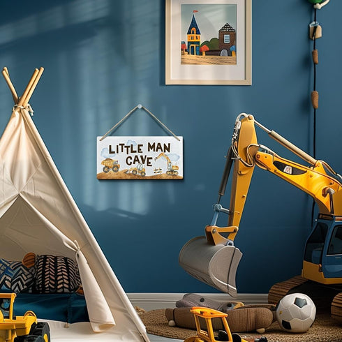 YZEXEZY 6"x12" Construction Boy Room Decor-Little Man Cave Sign Construction Wall Decor Hanging Plaque for Toddler